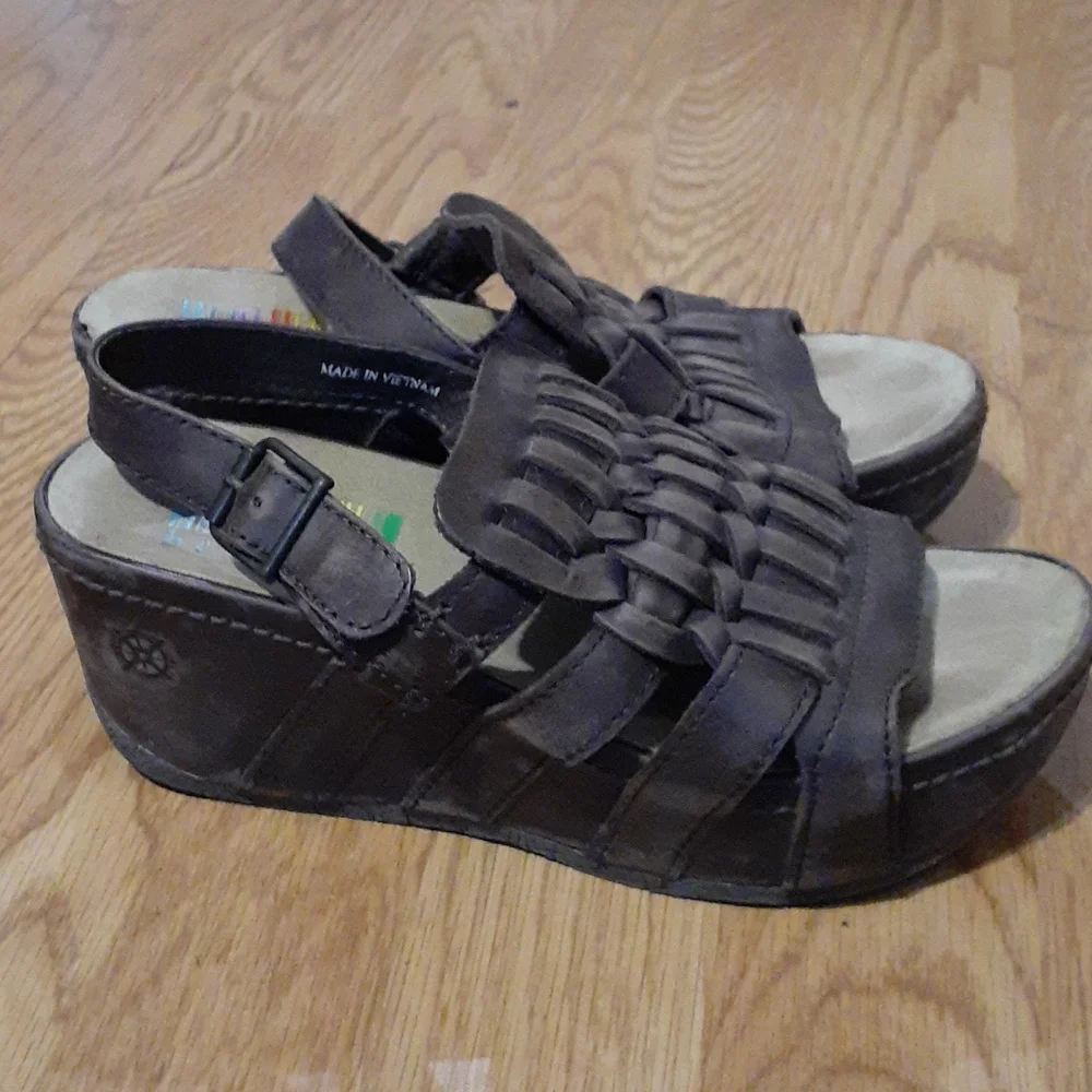 Bussola platform sandals brown leather sz 7